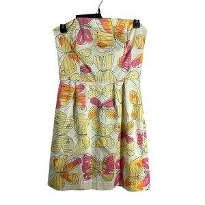Julie JB Brown Butterfly Print Strapless Dress